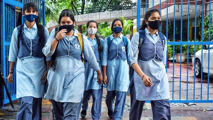 Students arrive for classes after the Delhi government allowed the reopening of schools, at Navyug School, Jor Bagh Colony, on 1 September 2021 | Representational image | Photo: ANI