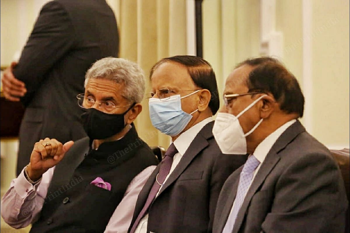 (from left to right) External affairs minister S. Jaishankar, PMO principal secretary P.K. Mishra and NSA Ajit Doval | Photo: Praveen Jain | ThePrint 