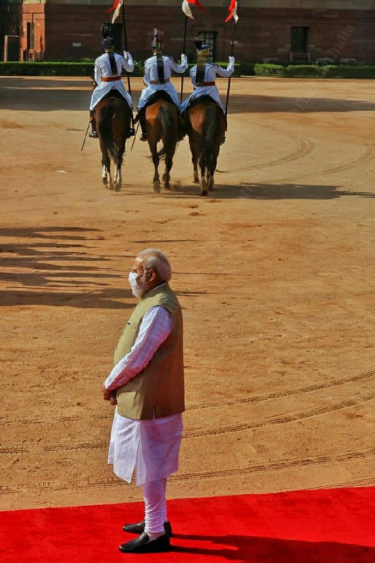 PM Modi waits for his Denmark's counterpart Mette Frederiksen at Rashtrapati Bhavan | Photo: Praveen Jain | ThePrint