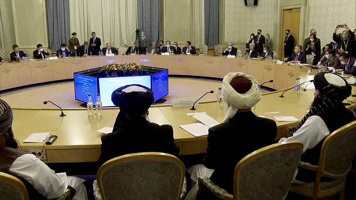 A Taliban delegation attends the Moscow format talks with representatives from India and other countries Wednesday | Photo: ANI A Taliban delegation attends the Moscow format talks with representatives from India and other countries Wednesday | Photo: ANI