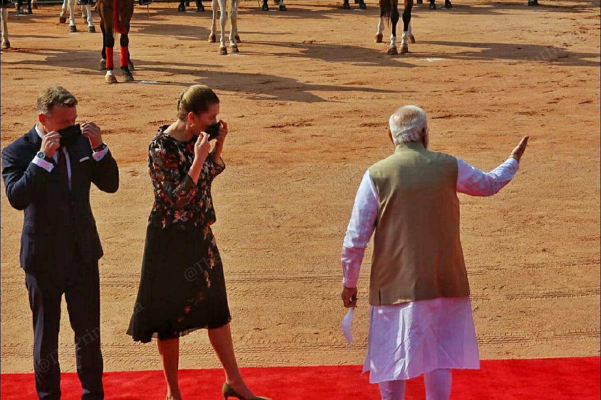 PM Modi escorts Frederikson and husband Bo Tengberg | Photo: Praveen Jain | ThePrint
