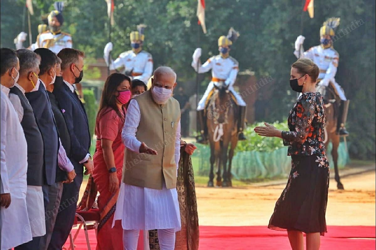 PM Modi introduces Frederiksen to cabinet secretaries | Photo: Praveen Jain | ThePrint 