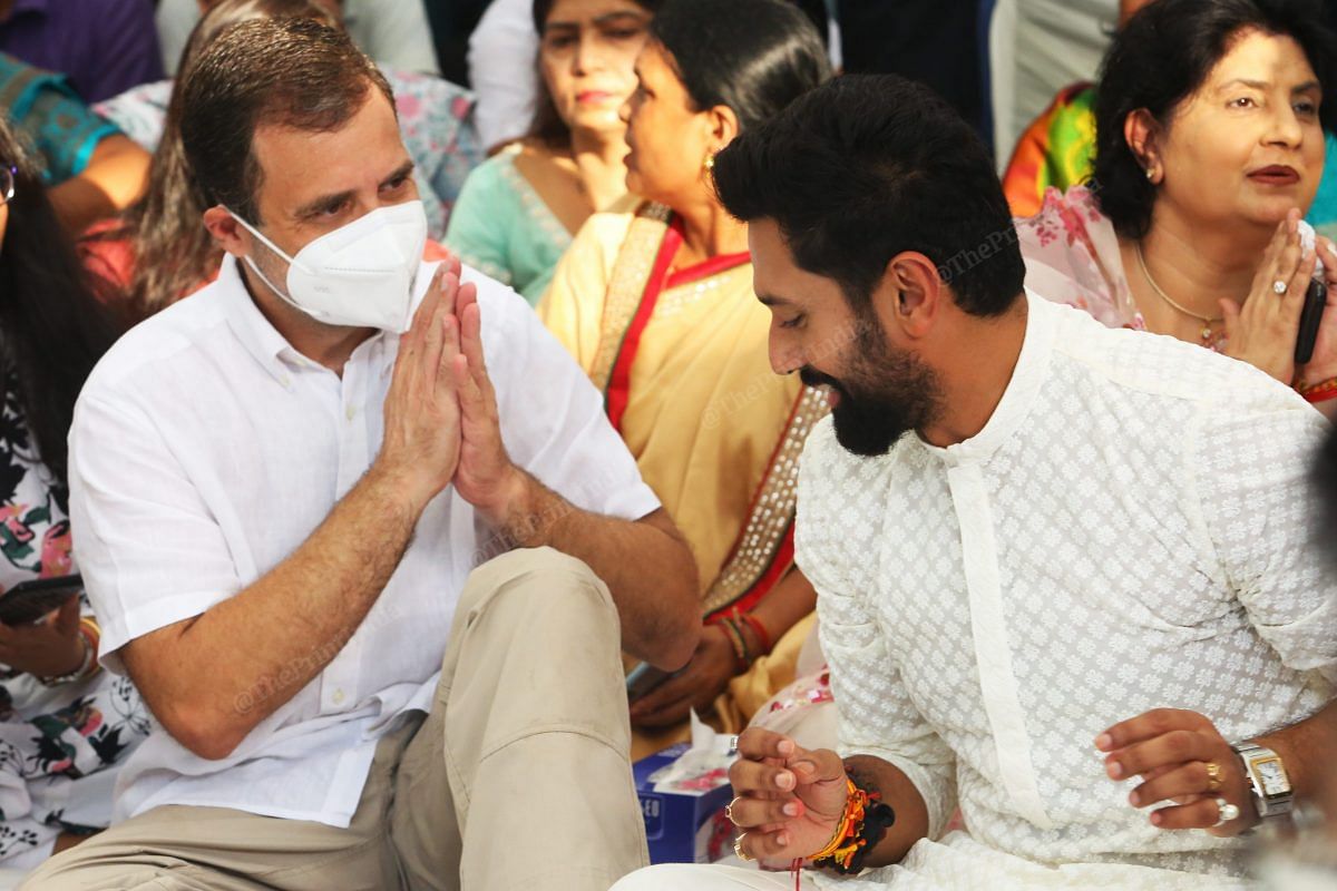 Rahul Gandhi with Ram Vilas Paswan's son Chirag Paswan | Photo: Praveen Jain | ThePrint