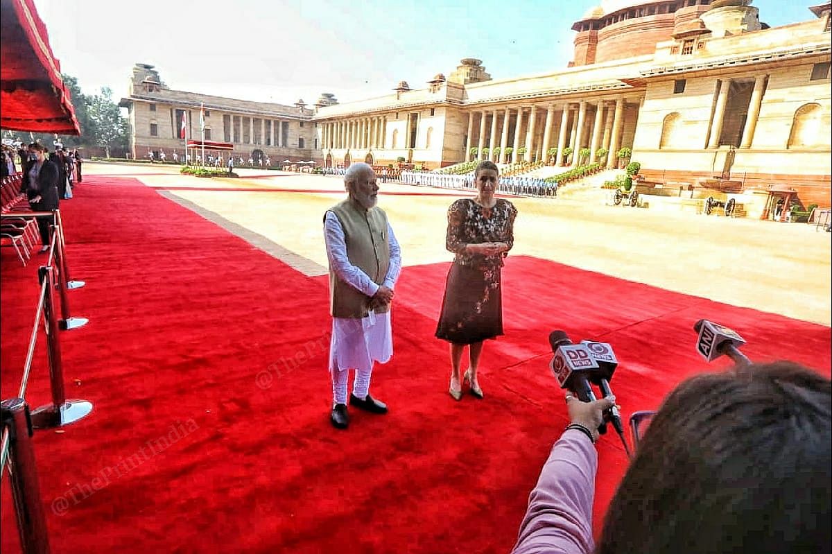 PM Modi and Denmark PM Frederiksen address the media | Photo: Praveen Jain | ThePrint