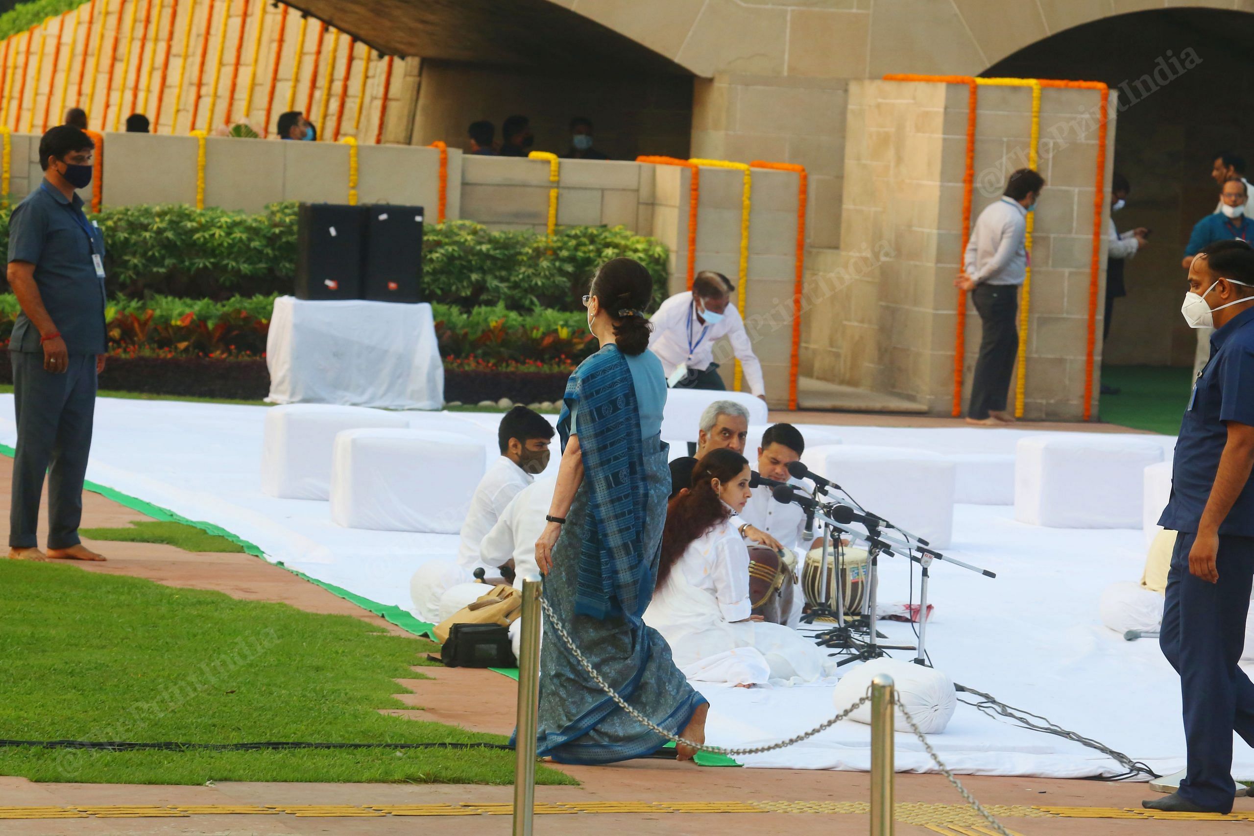 Congress President Sonia Gandhi leaves after paying tribute to Mahatma Gandhi at Raj Ghat in New Delhi | Photo: Praveen Jain | ThePrint