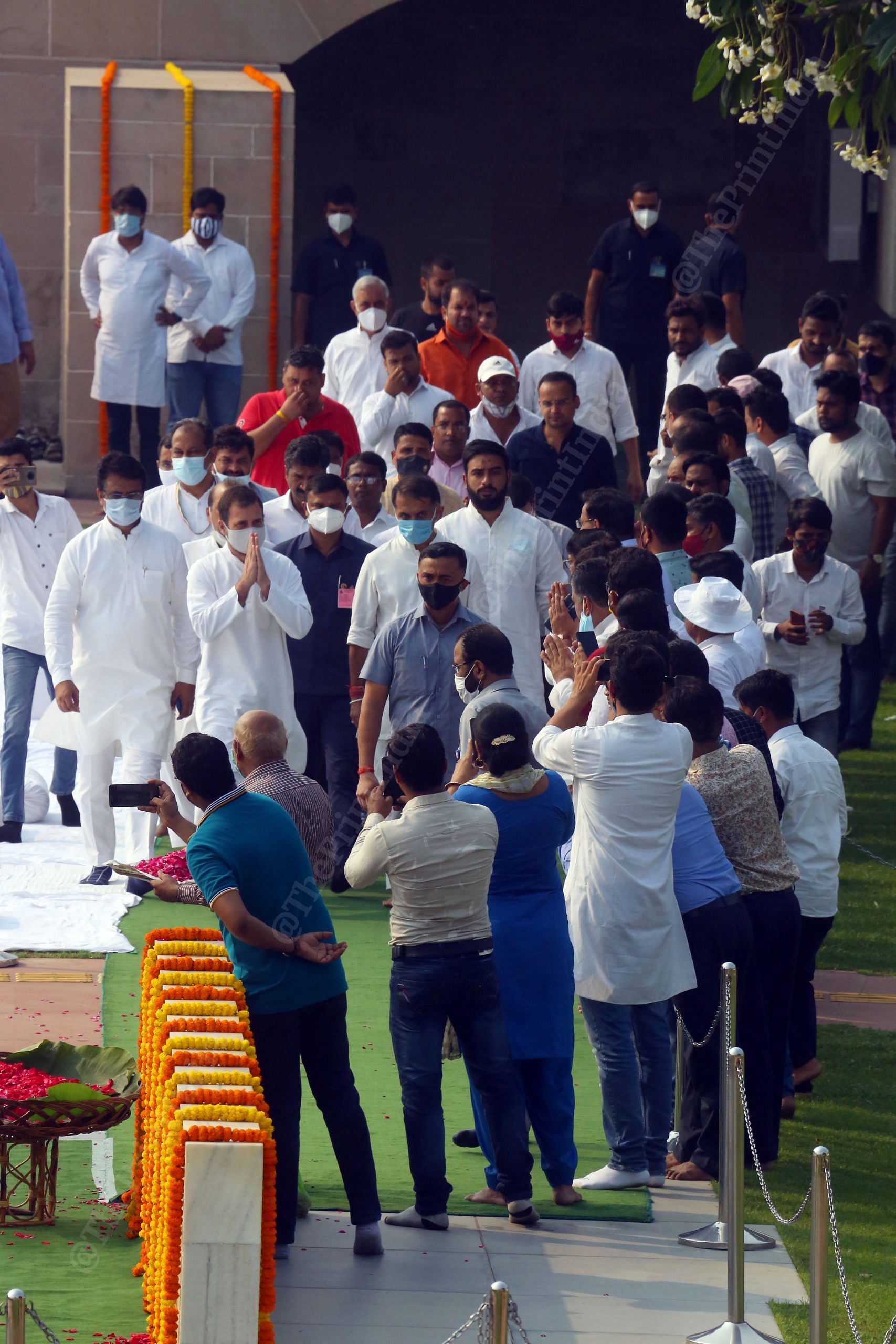 Congress leader Rahul Gandhi pays homage to Mahatma Gandhi on the occasion of his birth anniversary at Raj Ghat in New Delhi | Photo: Praveen Jain | ThePrint