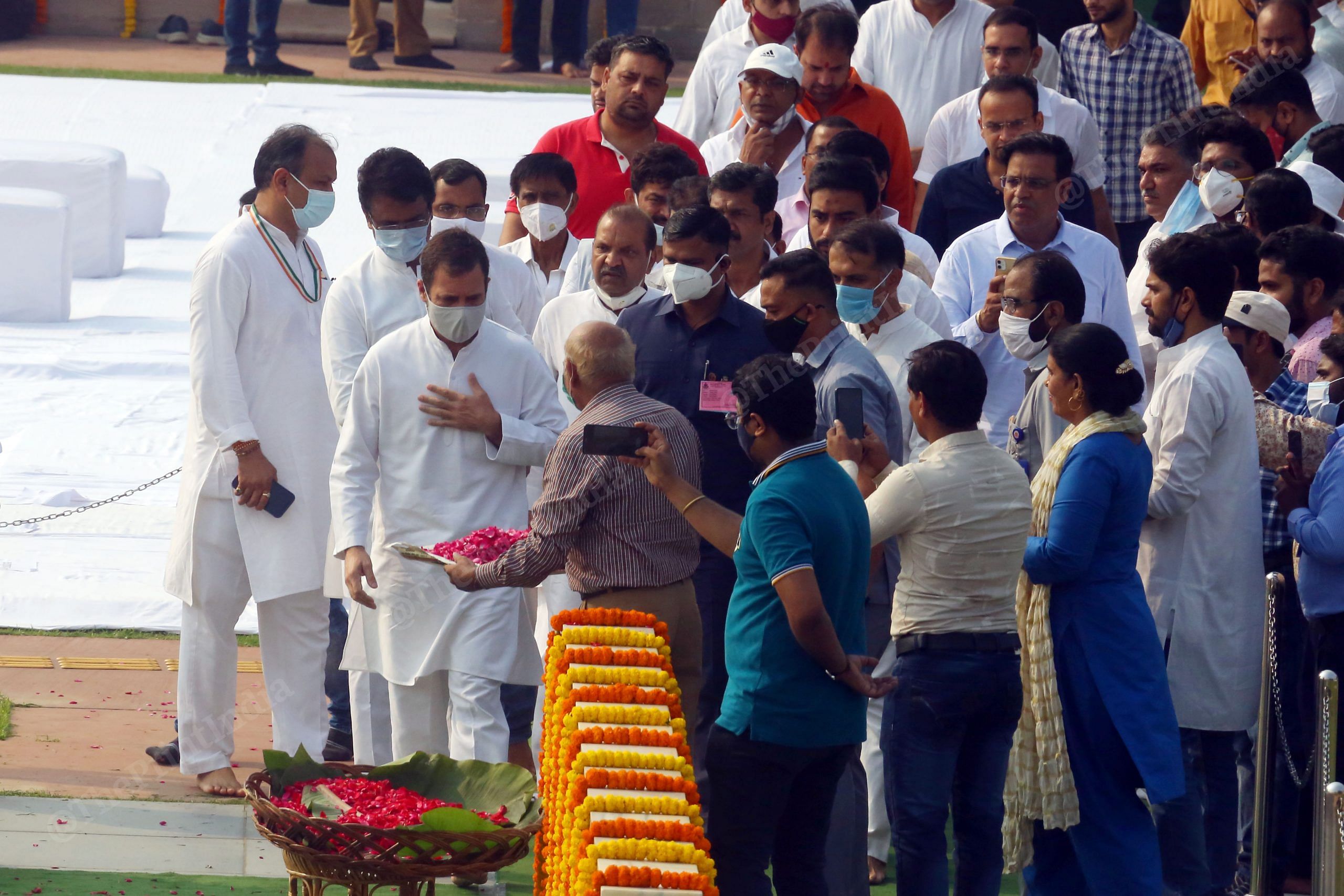 Congress leader Rahul Gandhi arrives at Raj Ghat to pay homage to Mahatma Gandhi on the occasion of his birth anniversary in New Delhi | Photo: Praveen Jain | ThePrint