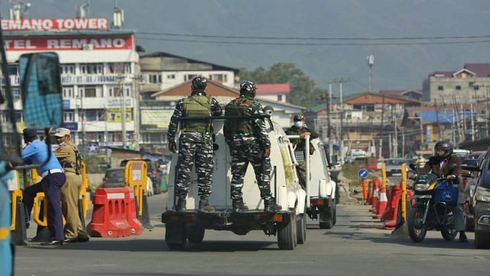 Security personnel on patrol in Srinagar | Suraj Singh Bisht, ThePrint