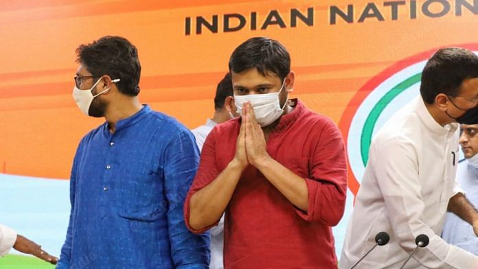 Former JNU student union chief Kanhaiya Kumar at the Congress headquarters in New Delhi during his induction into the party on 28 September 2021 | Manisha Mondal | ThePrint