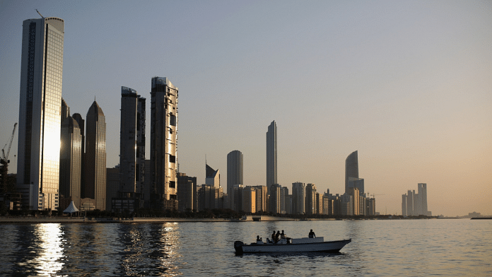 A general view of the city skyline at sunset from Dhow Harbour in Abu Dhabi, UAE | Representational image | Getty Images via Bloomberg