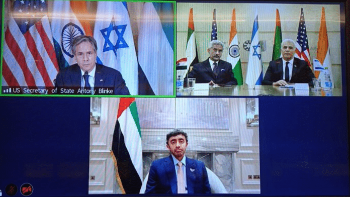 External Affairs Minister S. Jaishankar in a virtual conference with his counterparts from UAE, US and Israel on 18 October 2021 | Twitter/@DrSJaishankar