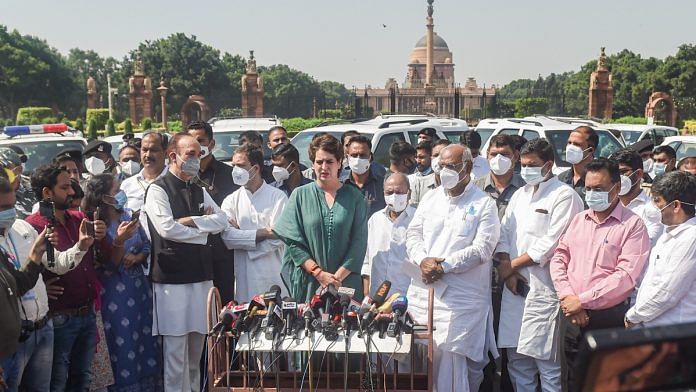Congress delegation members address media after a meeting with President Ram Nath Kovind on the Lakhimpur Kheri incident, in New Delhi on 13 October 2021| PTI