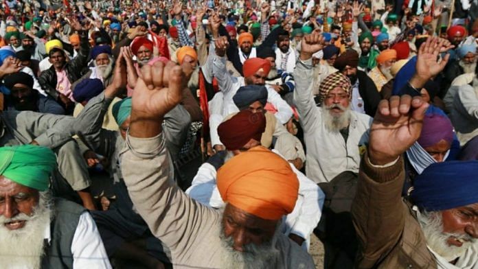 Farmers protest at the Haryana-Delhi border at Singhu | Photo: Manisha Mondal | ThePrint