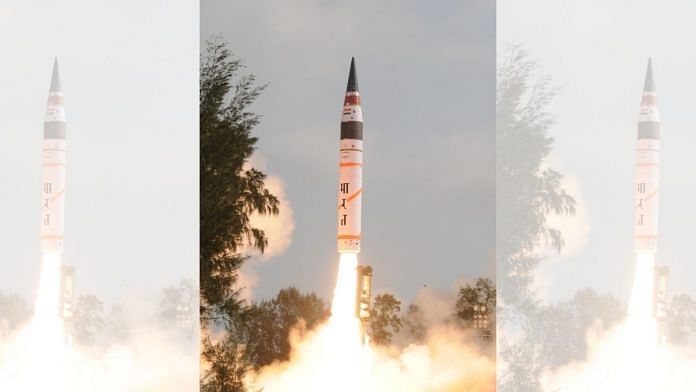 File photo of the Agni-V during the first test-fire in 2012. | Commons