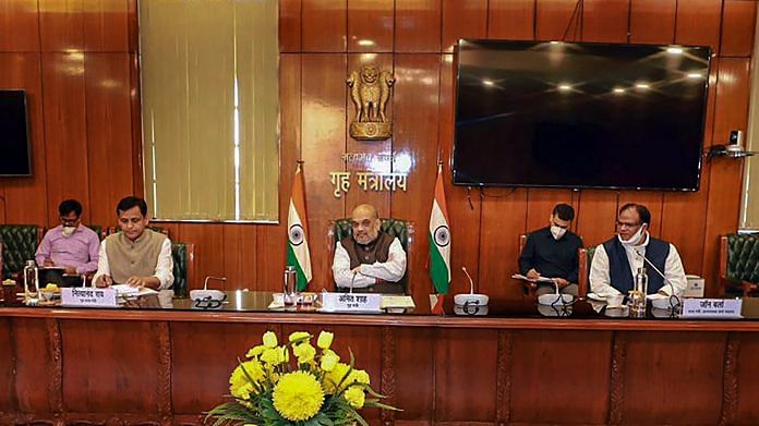 Home Minister Amit Shah during a meeting with the Gorkha representatives from the Darjeeling Hills, Terai & Dooars region and the West Bengal govt in New Delhi, on 12 October 2021