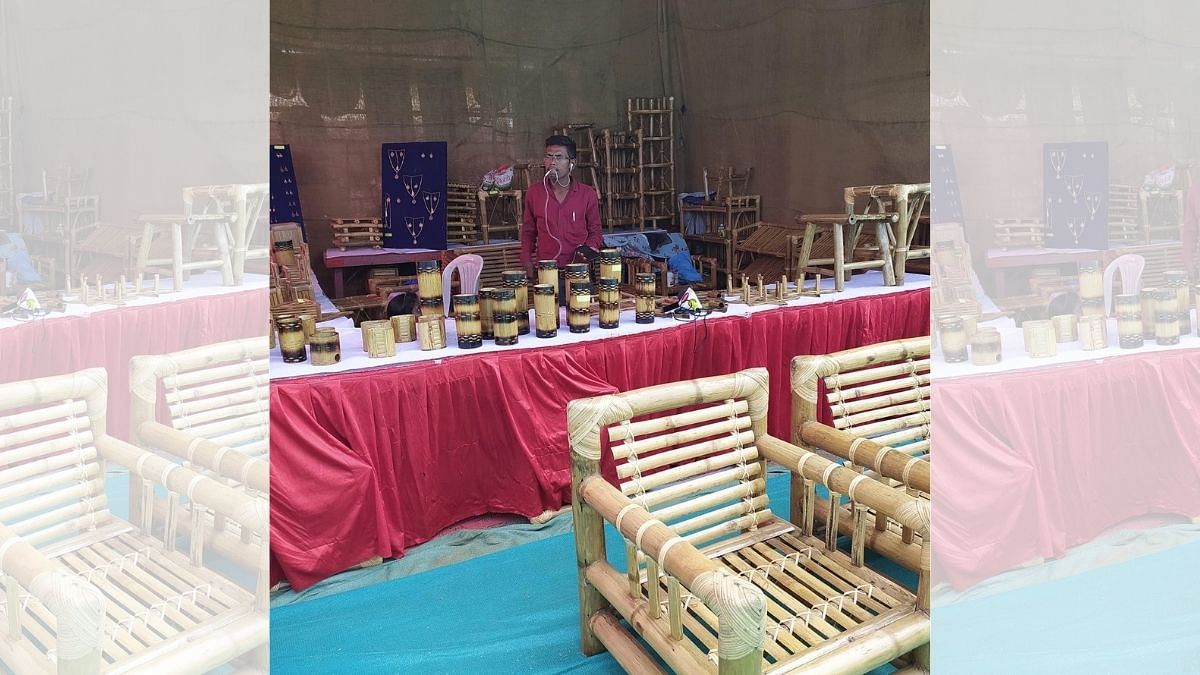 Bhan Sonwani, of Gariyaband district in Chhattisgarh, had prepared over 50 pieces of hand-made bamboo furniture for the festival, ranging from chairs to dining table sets. |, ThePrint