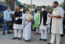 UP Congress leaders Rajeshpati Tripathi and Lalitpati Tripathi with Trinamool Congress chief Minister Mamata Banerjee in Siliguri, on 25 October 2021