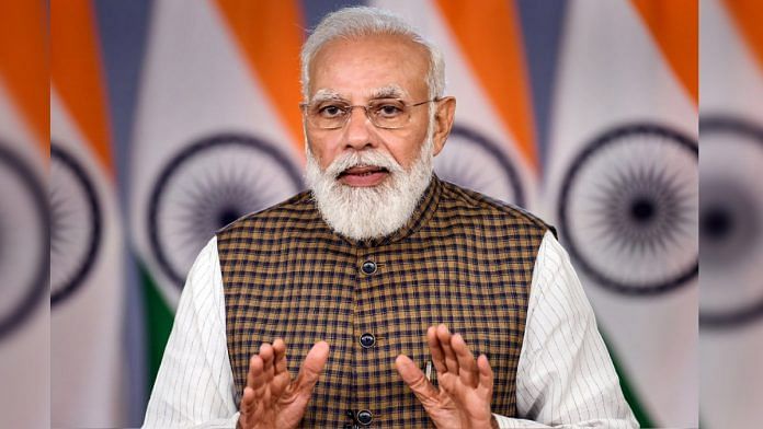 Prime Minister Narendra Modi speaks through video conferencing during an event in New Delhi on 20 October 2021 | PTI