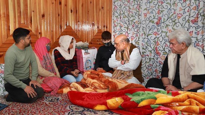 Home Minister Amit Shah visits the home of J&K Police Inspector Parvez Ahmed who was killed by terrorists, in Nowgam on 23 October