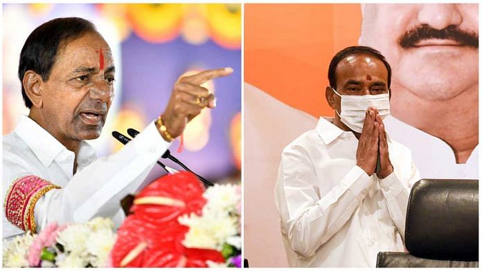 File photos of Telangana Chief Minister K. Chandrashekar Rao and BJP leader Eatala Rajender. | Photos: ANI