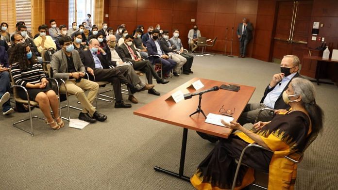 Finance Minister Nirmala Sitharaman during a conversation at Harvard Kennedy School in Boston, on 13 October 2021