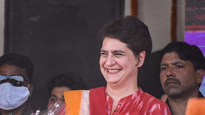 Congress General Secretary Priyanka Gandhi Vadra during 'Congress Pratigya Rally', in Gorakhpur on 31 October 2021 | PTI Photo