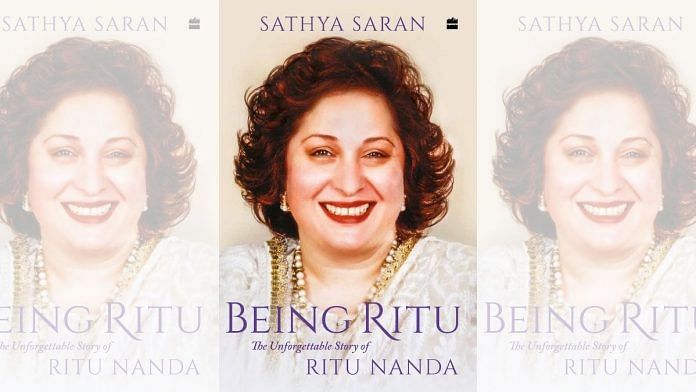 The cover of Being Ritu: The Unforgettable Story of Ritu Nanda by Sathya Saran.