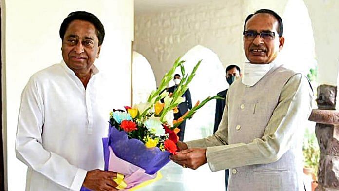 A file photo of Congress leader Kamal Nath and Madhya Pradesh Chief Minister Shivraj Singh Chouhan. | Photo: ANI