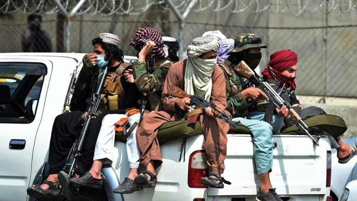 File photo of Taliban fighters guarding the airport in Kabul in August. | Bloomberg
