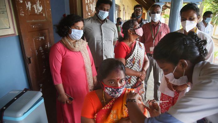 A medic administers Covid vaccine to a beneficiary in Kanyakumari, on 10 October 2021 | PTI Photo