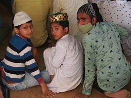 Inside the basement of a school in Sector 12, Muslims offer namaz | Photo: Manisha Mondal | ThePrint