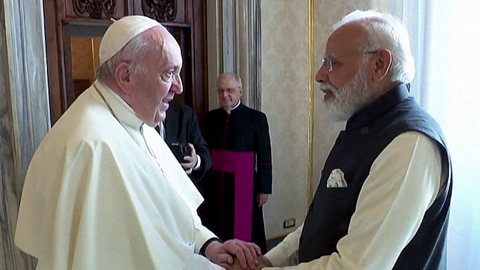 Pope Francis and Prime Minister Narendra Modi met at the Vatican on 30 October | Photo: ANI