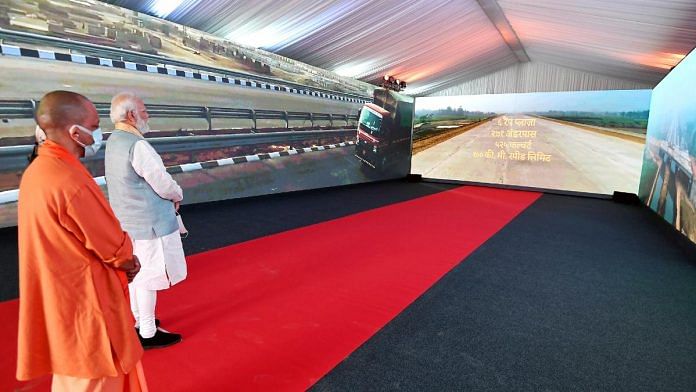 PM Narendra Modi & Uttar Pradesh Chief Minister Yogi Adityanath at the inauguration of the Purvanchal Expressway, in Sultanpur, on 16 November | ANI