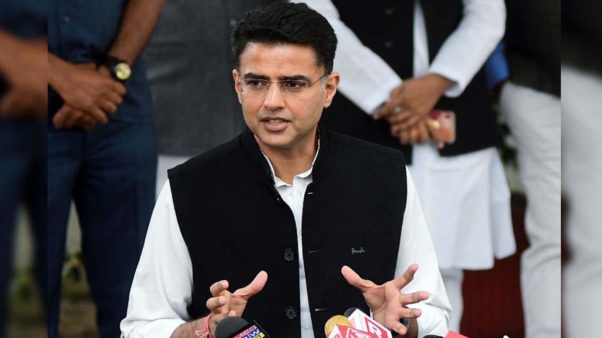 Congress leader Sachin Pilot addresses a press conference at his official residence in Jaipur, on 21 November 2021 | ANI photo