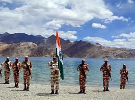 Indo-Tibetan Border Police (ITBP) jawans celebrate the 75th Independence Day on the banks of Pangong Tso in Leh | Representational image | ANI photo