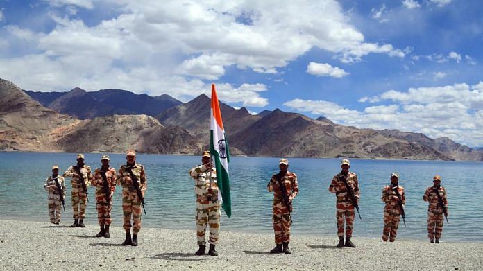 Indo-Tibetan Border Police (ITBP) jawans celebrate the 75th Independence Day on the banks of Pangong Tso in Leh | Representational image | ANI photo