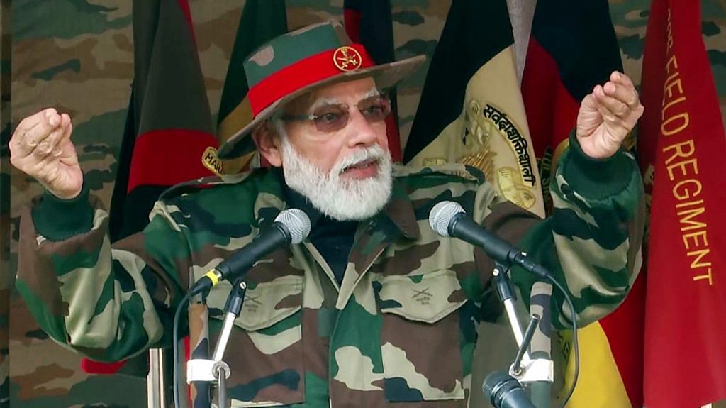 PM Narendra Modi addresses Army soldiers at Jammu and Kashmir's Nowshera, on 4 November 2021 | ANI photo