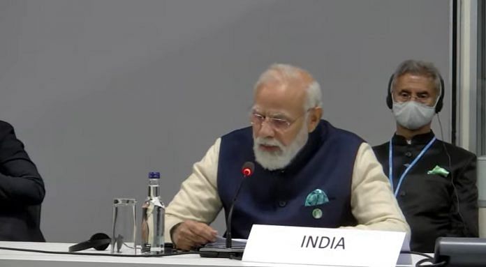 PM Modi addresses the COP26 World Leaders' Summit in Glasgow, Scotland, Monday | Twitter/@BJP4India