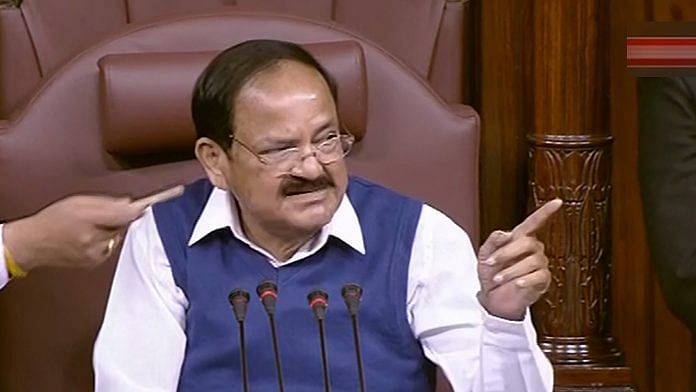 Rajya Sabha chairman M Venkaiah Naidu conducts proceedings in the House during the Winter Session of Parliament in New Delhi, on 30 November 2021 | PTI Photo