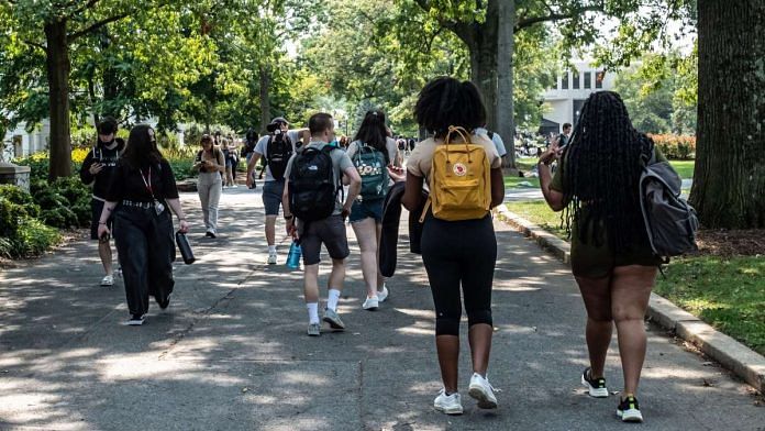 Representational image of students at a US college campus | Photographer: Dee Dwyer/Bloomberg