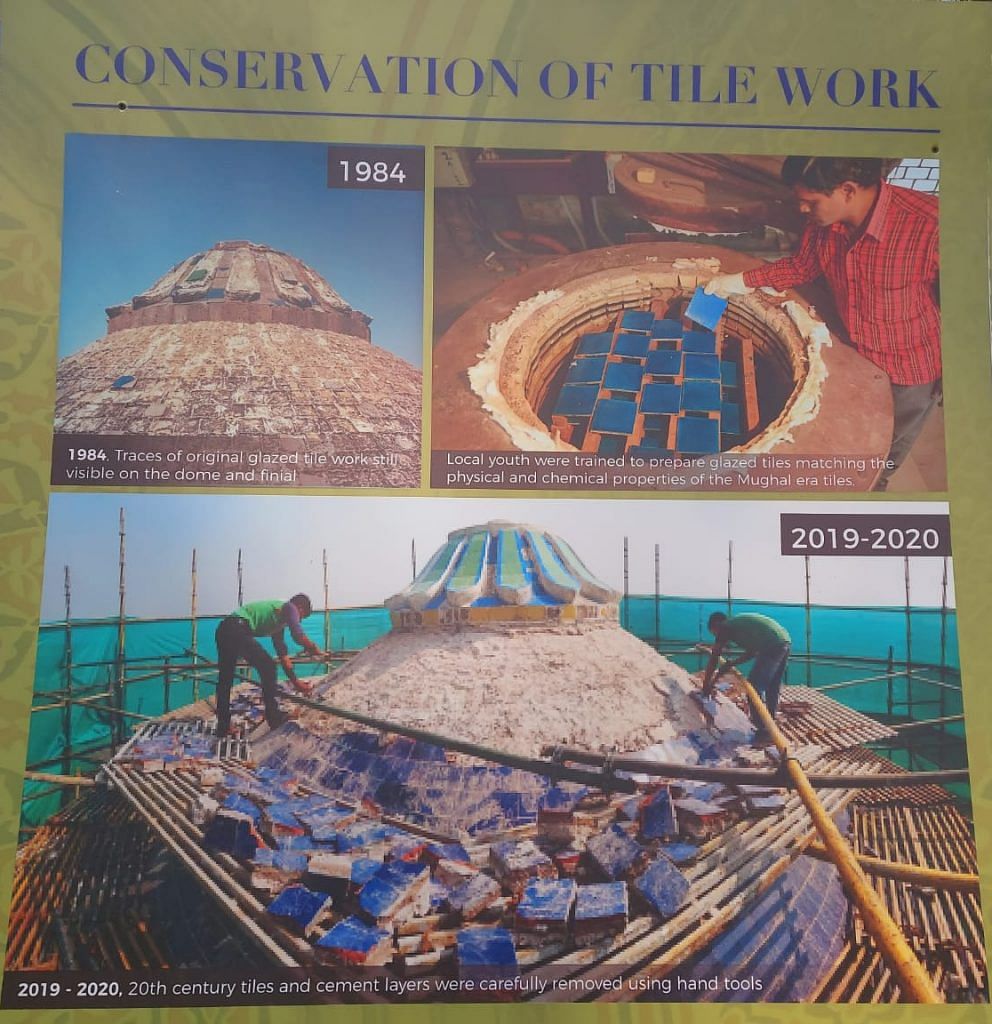 The timeline of the tile work conservation at Sabz Burj. | Photo Credit: Unnati Sharma 