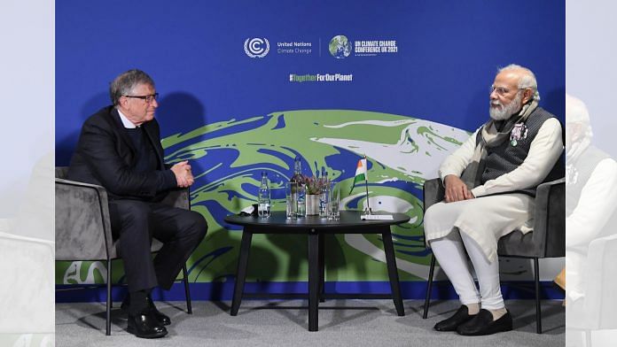 Prime Minister Narendra Modi meets Microsoft co-founder Bill Gates on the sidelines of the COP26 Summit in Glasgow on 2 November 2021|PTI