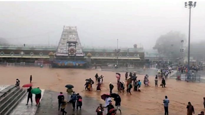 Ghat roads of Tirupati which leads to Lord Venkateshwara Temple closed following heavy rainfall Thursday| ANI