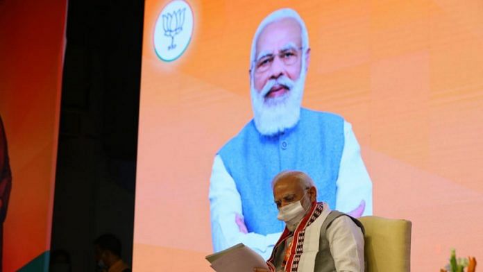 Prime Minister Narendra Modi at the BJP National Executive meeting in New Delhi Sunday | Photo: Suraj Singh Bisht | ThePrint