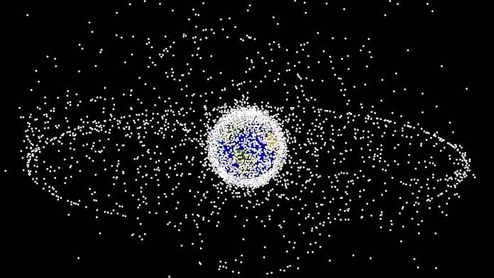 Representational computer-generated image of space debris as seen from high Earth orbit | Wikipedia
