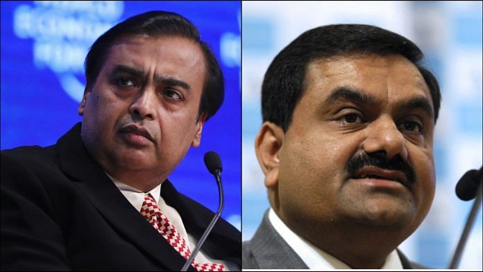 File image of Reliance Industries chief Mukesh Ambani and Adani Group chief Gautam Adani | Bloomberg