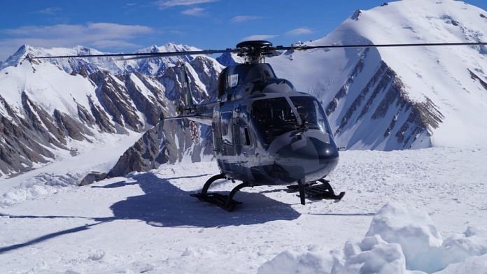 A file photo of HAL’s indigenous LUH after completing high-altitude trials in Himalayas. | Photo: Twitter/@HALHQBLR