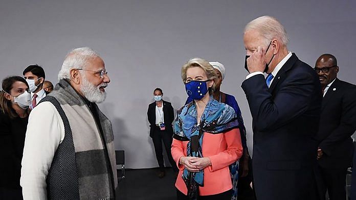 Prime Minister Narendra Modi with US President Joe Biden and European Commission President Ursula von der Leyen at the Build Back Better for the World event in Glasgow, on 2 November 2021