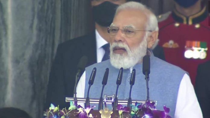 Prime Minister Narendra Modi speaking at a Constitution Day event in Parliament, on 26 November 2021 | Twitter/@ANI