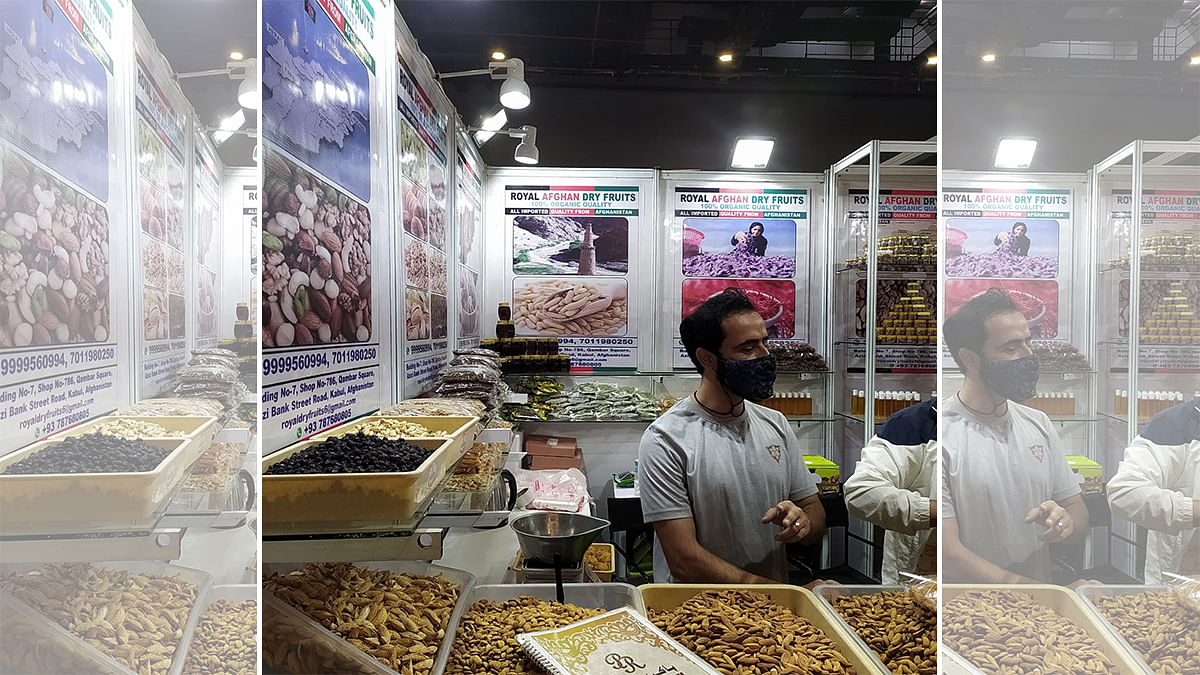 Afghan trader Haroon Mujaddidi’s dry fruits stall at International Trade Fair in Pragati Maidan, New Delhi on 15 November, 2021| Photo: Pia Krishnankutty, ThePrint